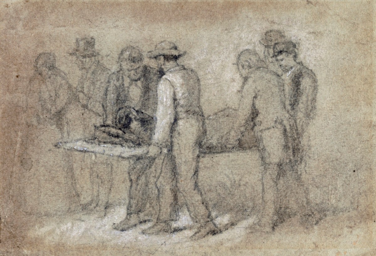 Frederick Walker ARA, Study of four figures bearing a man on a stretcher
