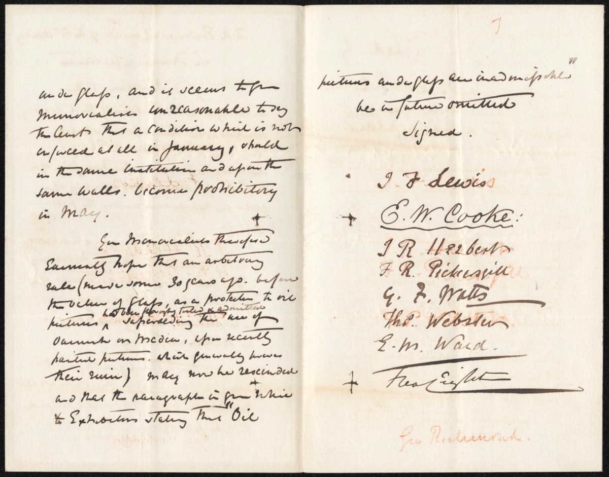 , Petition for abolition of Royal Academy rule regarding glazed works forexhibition