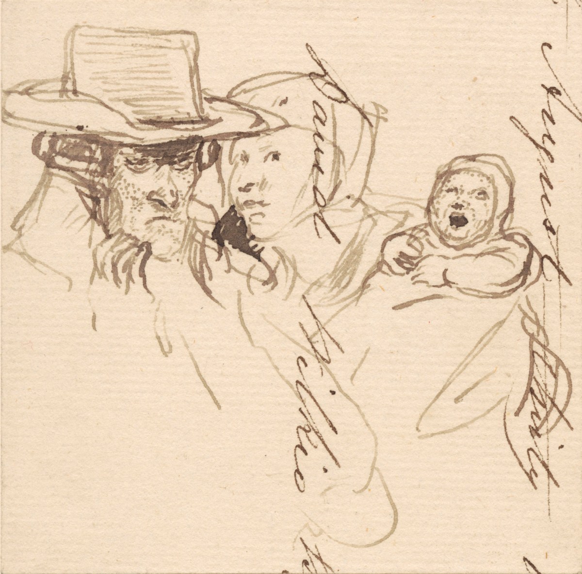 Sir David Wilkie RA, Studies of the heads of a man, woman and baby