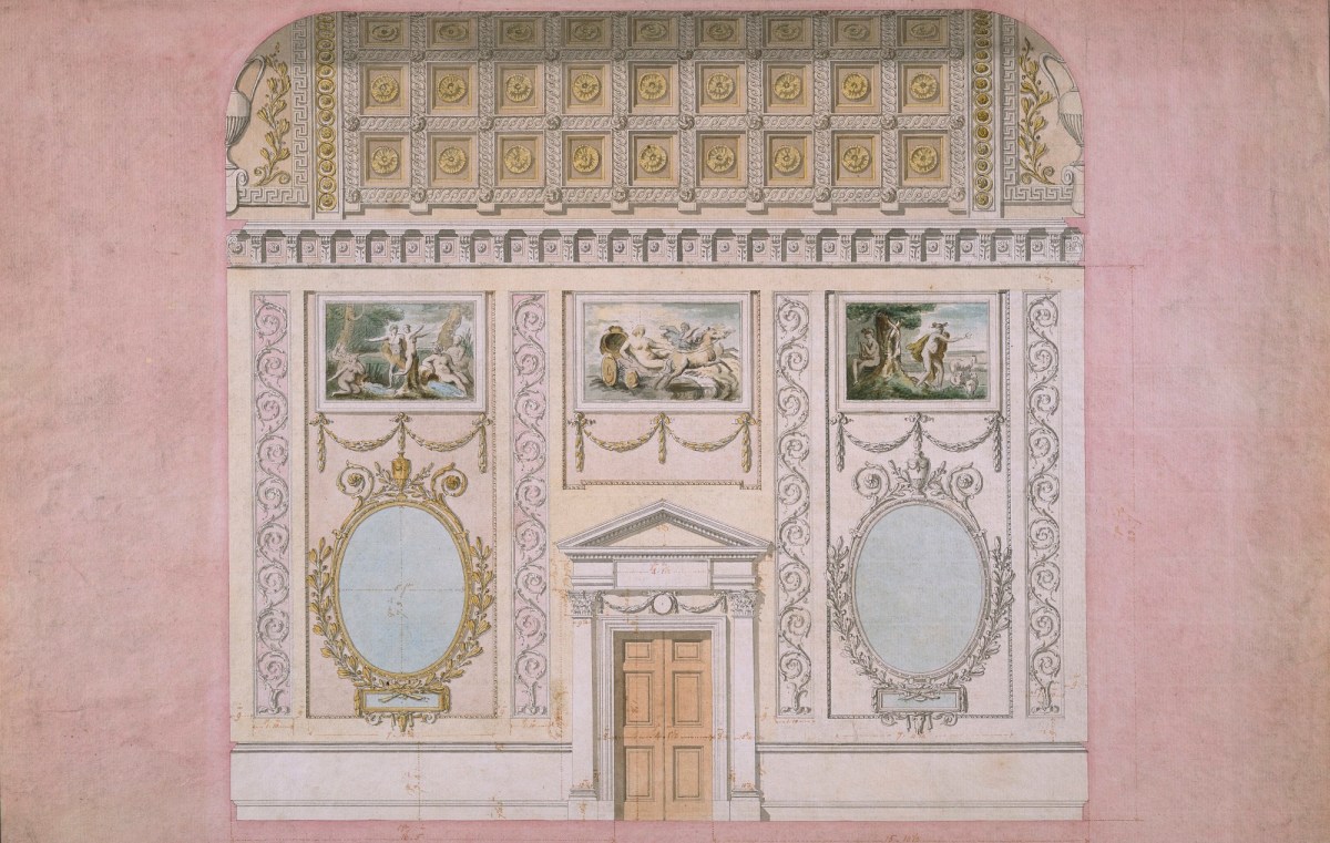 Sir William Chambers RA, Design, as built, for southwest wall, with central door, of the Saloon, Buckingham House, London: elevation