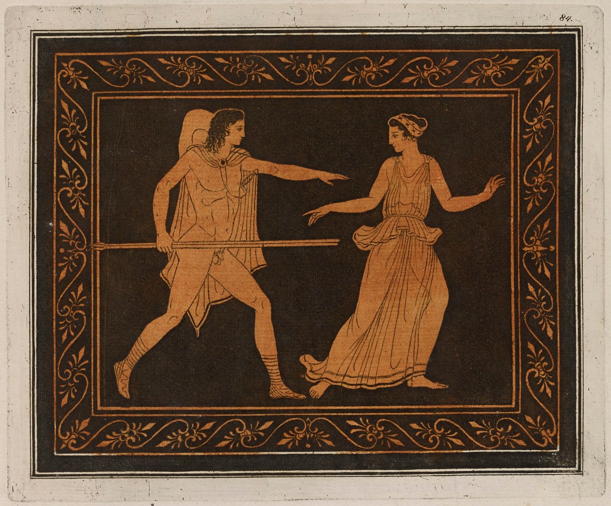 Sir William Hamilton, Colour plate of youth with spears pursuing a woman