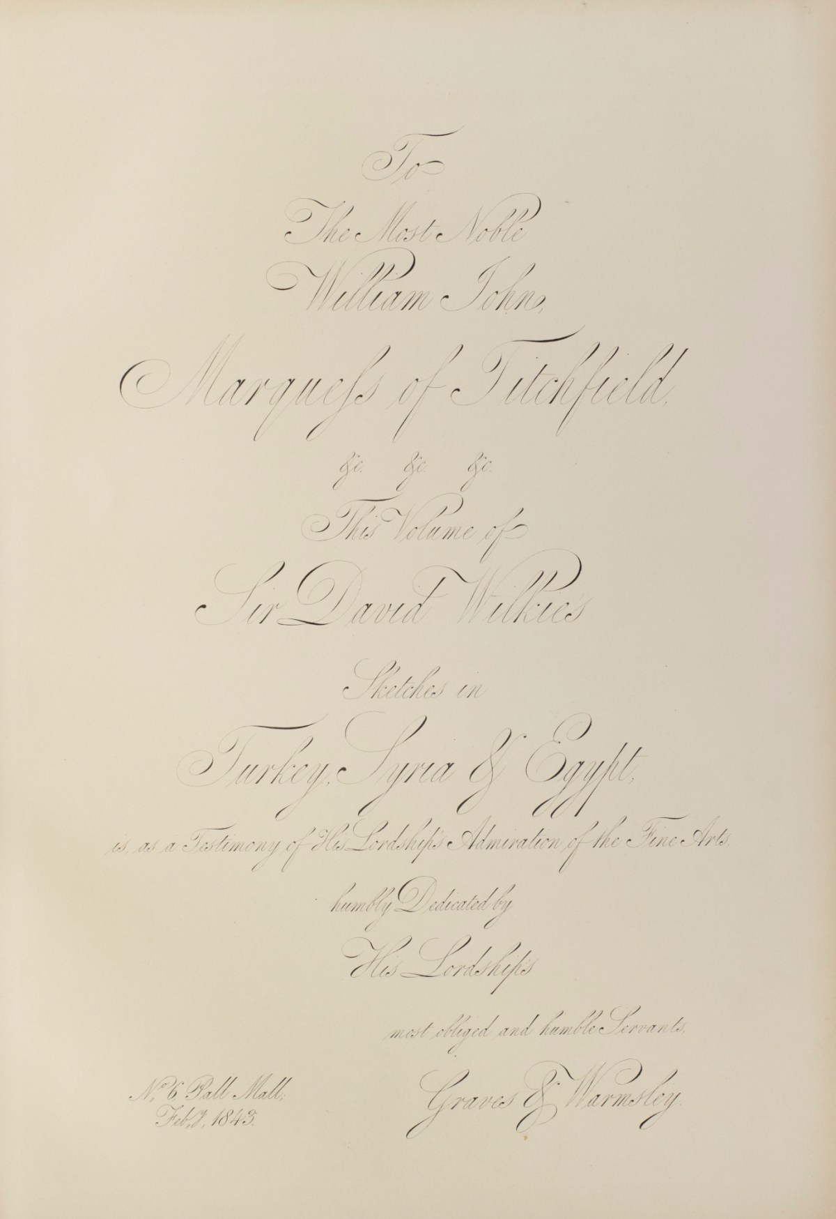 Graves and Warmsley (London), Lithographed dedication to William John Marquels of Titchfield