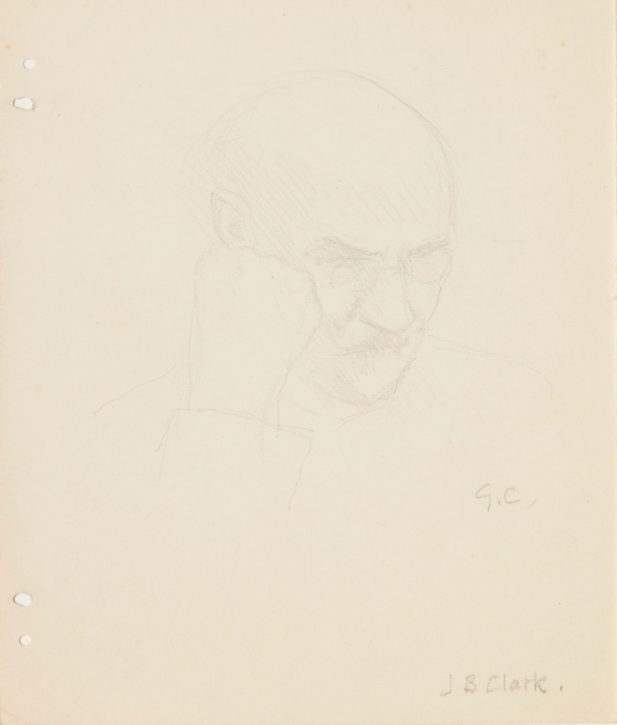 Sir George Clausen RA, Study of the head of a man with a moustache and spectacles (J.B. Clark)