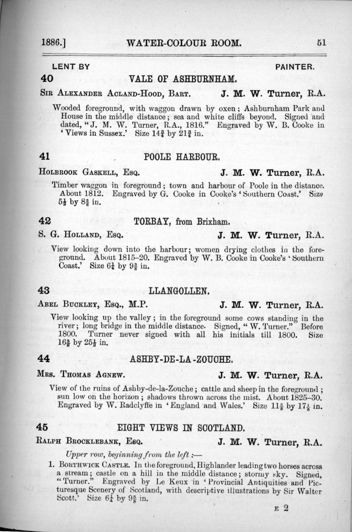 Page 51 of 1886 - Old Masters, deceased masters of the British School, Joseph Wright of Derby ARA and J.M.W. Turner RA