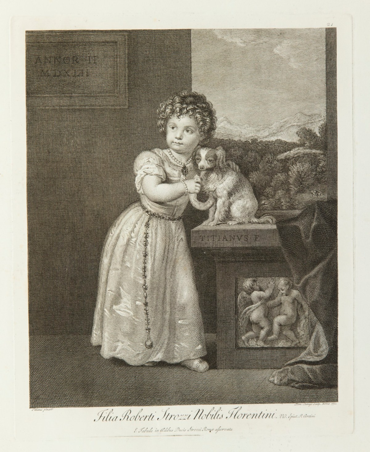 Titian, Portrait of Clarissa Strozzi, accompanied by a dog.