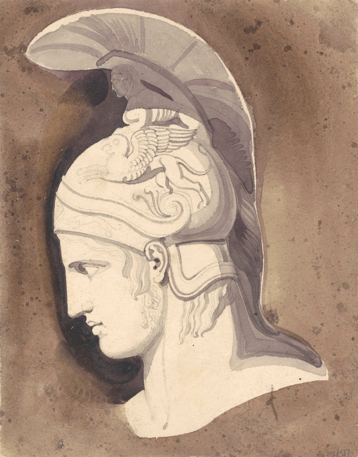James Lowe, A classical head with plumed helmet, in profile