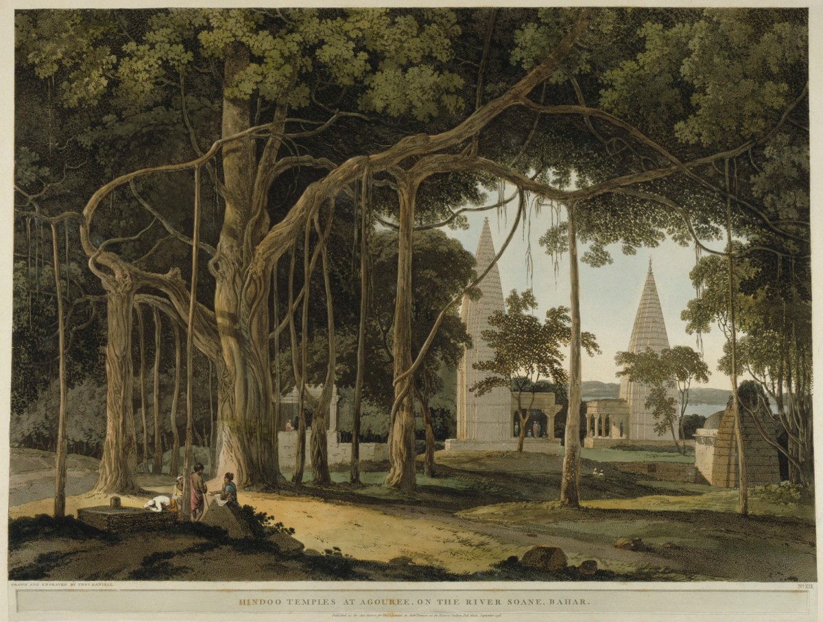Thomas Daniell RA, Hindoo Temples at Agouree, on the River Soane, Bahar