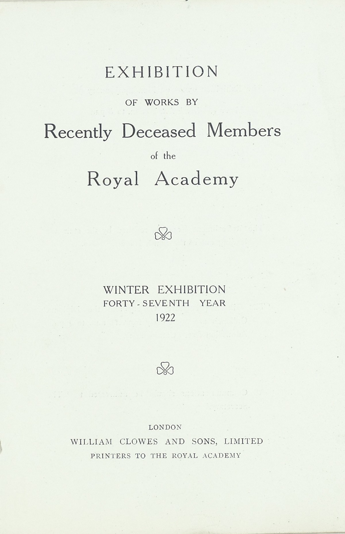 Page 3 of 1922 - Exhibition of Works by recently deceased Members of the Royal Academy