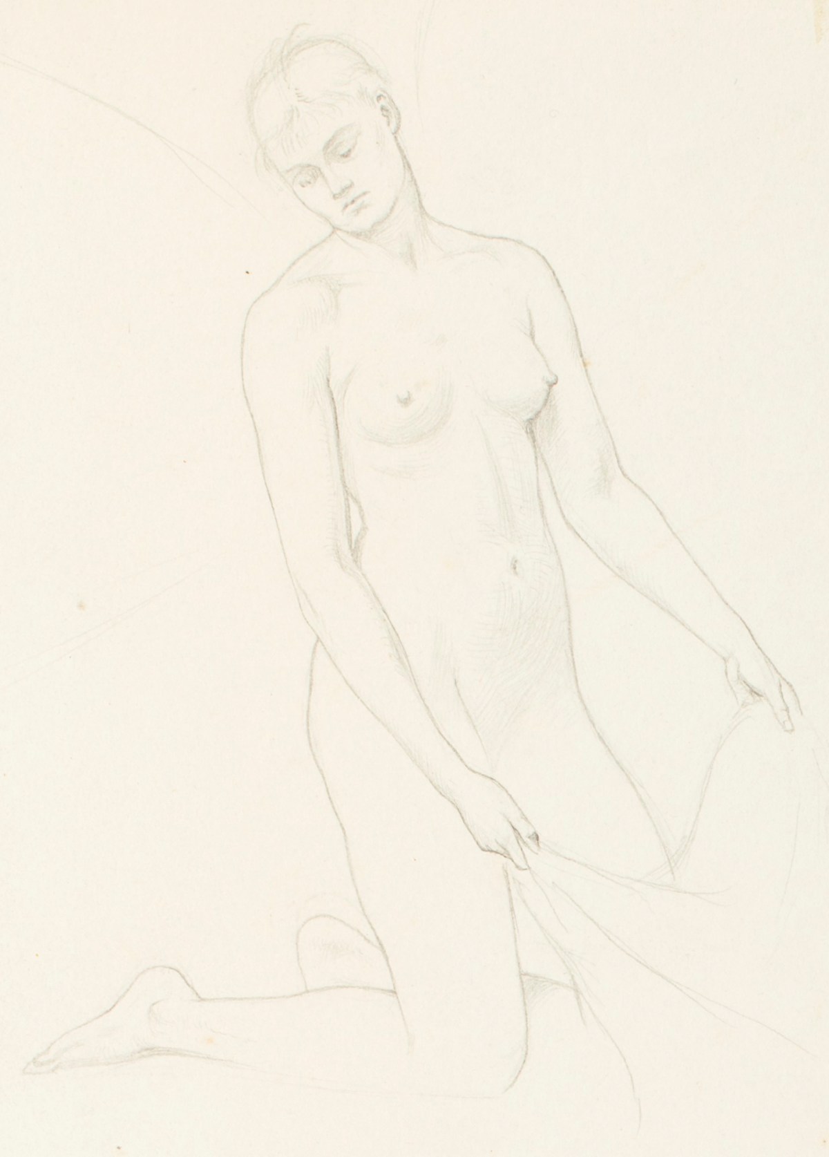 Henry Hugh Armstead RA, Kneeling female nude holding a piece of drapery