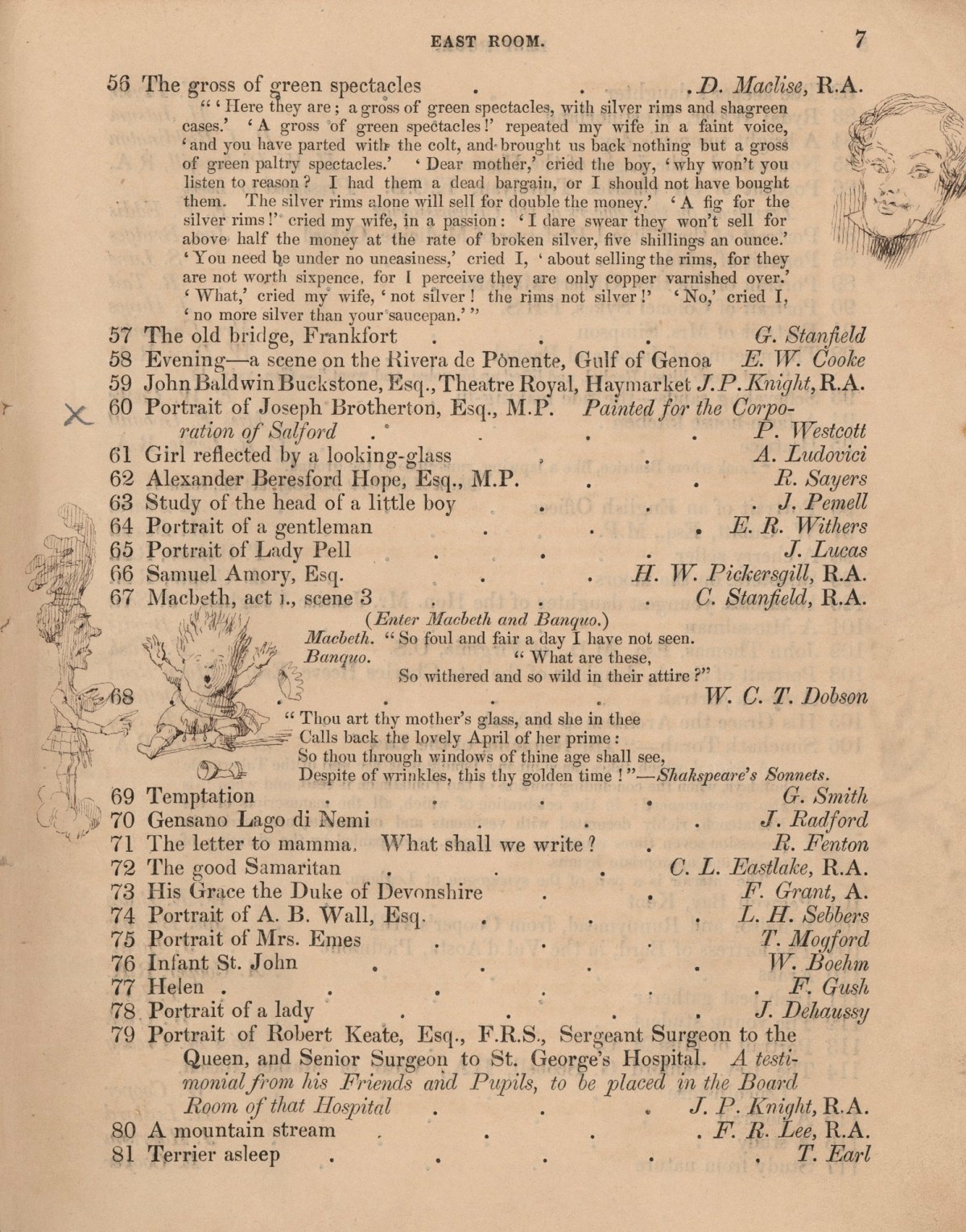 Richard Doyle, Page from the catalogue of the 1850 Royal Academy annual exhibition with drawings
