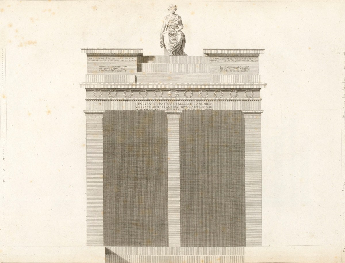 Nicholas Revett, Choragic Monument of Thrasyllus, Athens: restored elevation