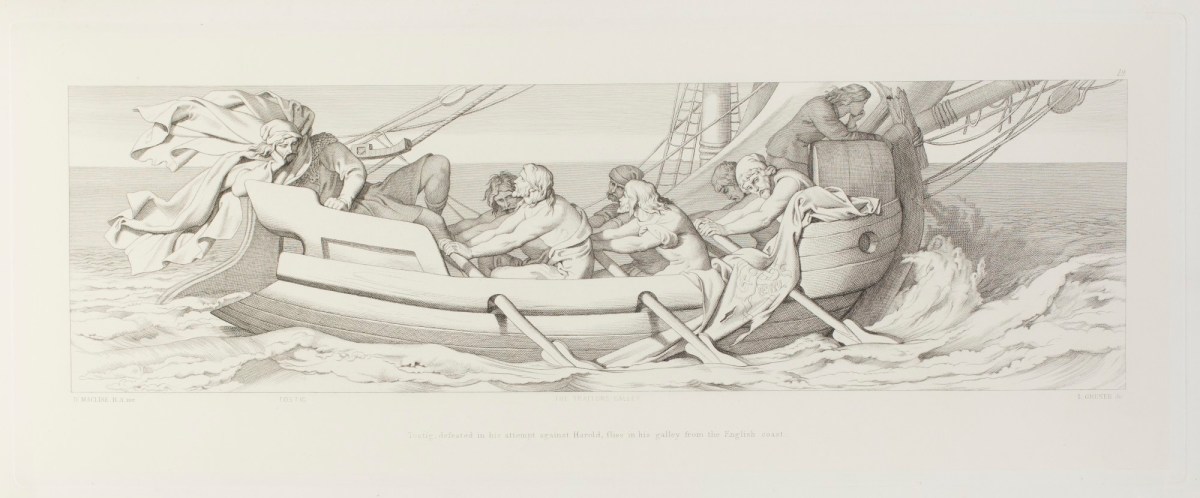 Daniel Maclise RA, Tostig, defeated in his attempt against Harold, flies in his galley from the English coast