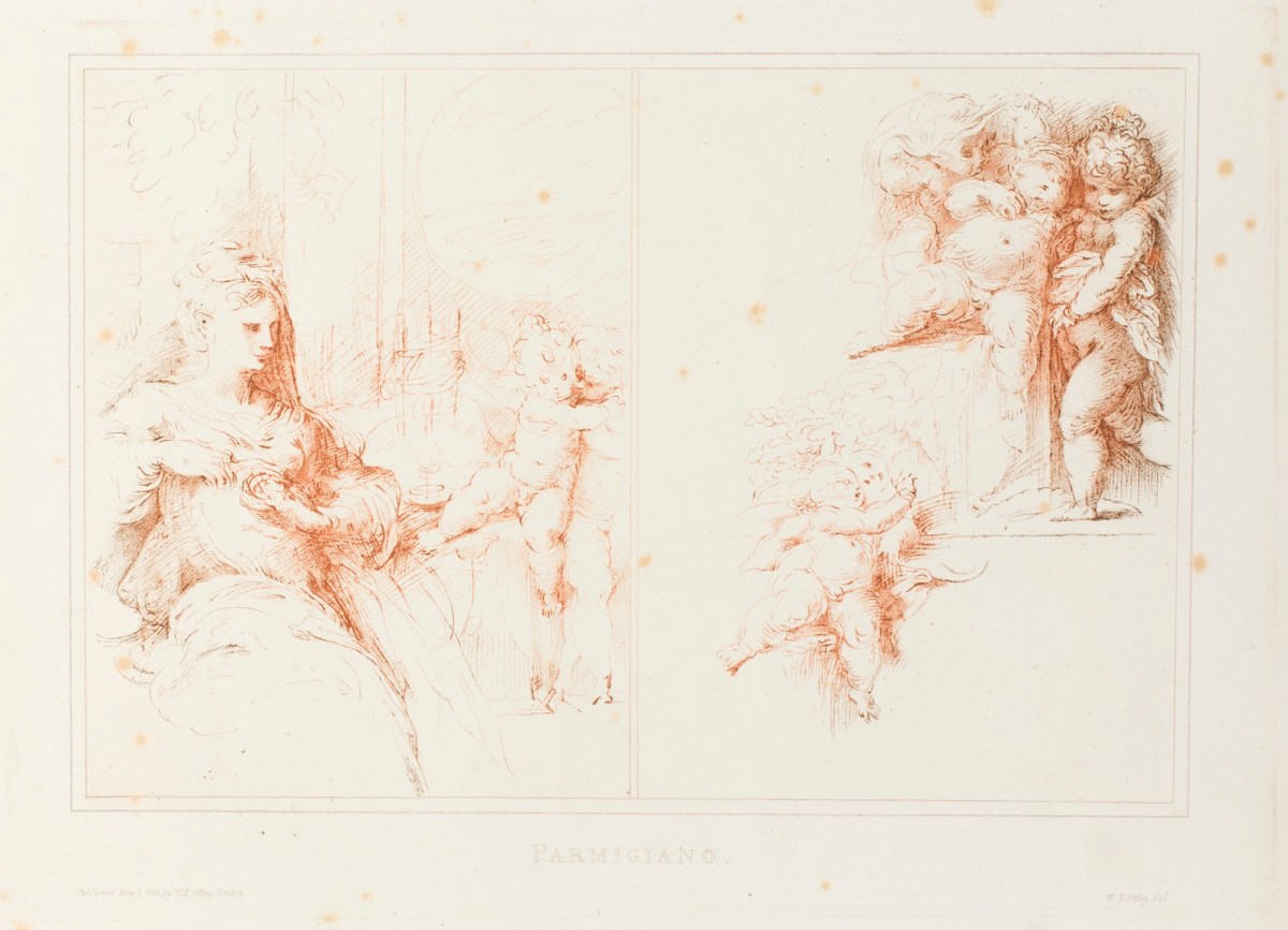 William Young Ottley, 'A female winding thread, and a group of infants' after a drawing attributed to Parmigianino
