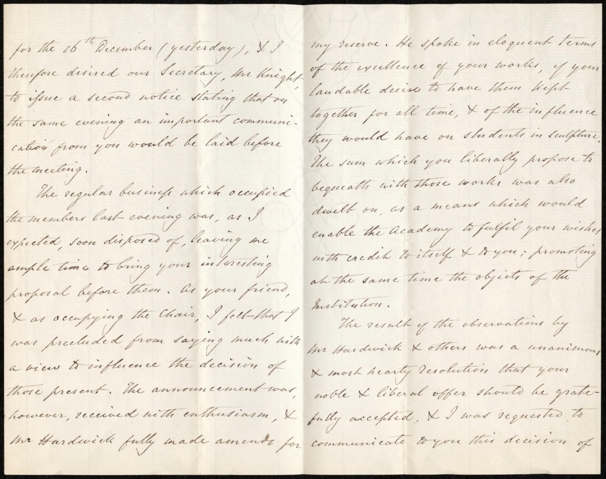 , C. L. Eastlake, 7 Fitzroy Square, London, to John Gibson Esq. R. A., Scuttore, Roma