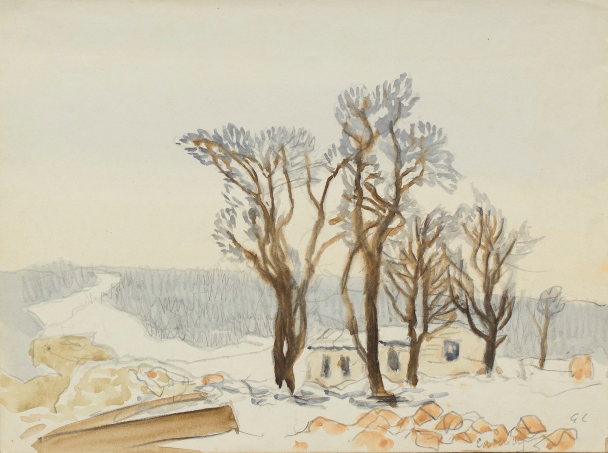 Sir George Clausen RA, Landscape with snow, Carency