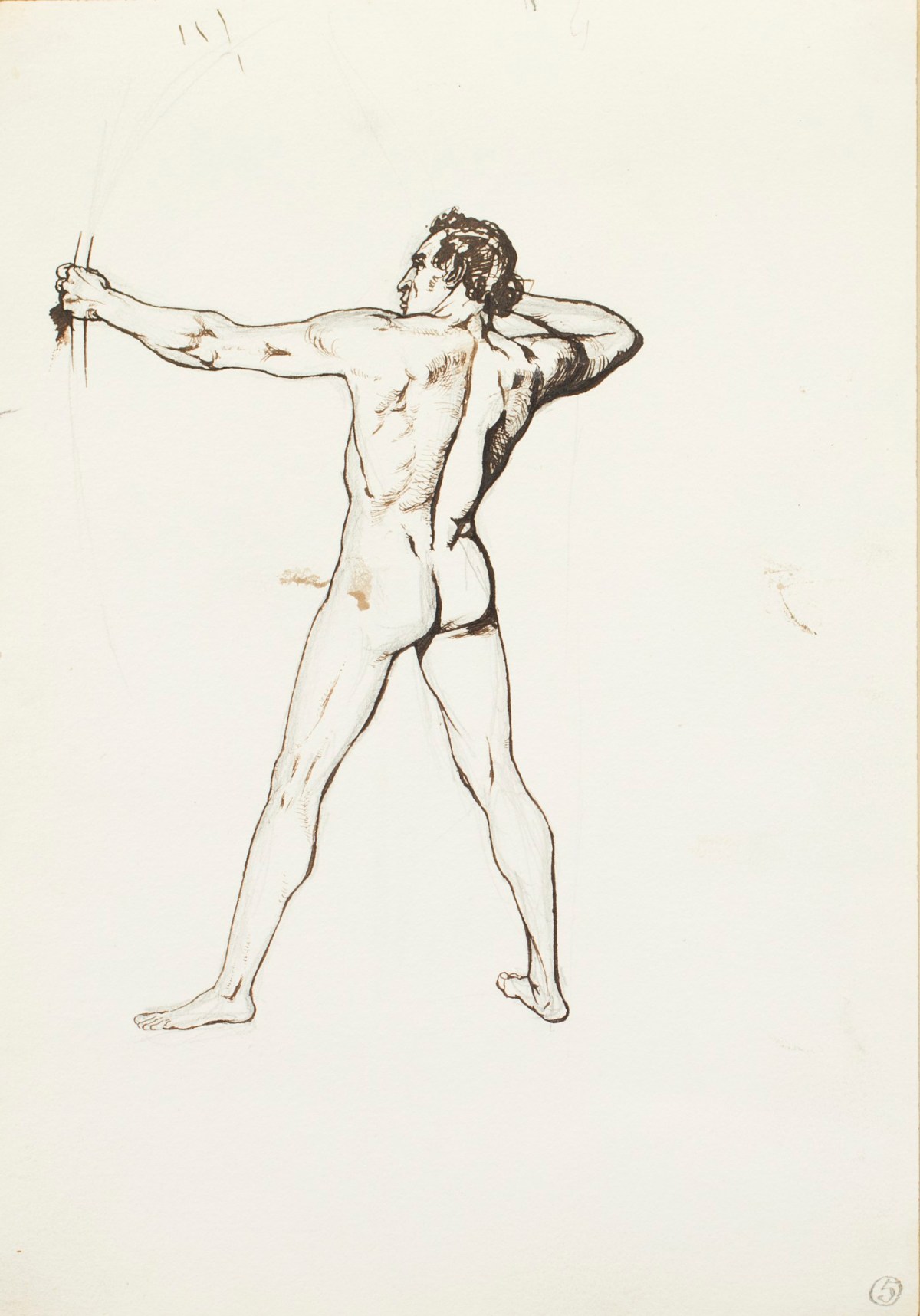 Henry Hugh Armstead RA, Nude study of an archer, for the 'History of the Shirleys' reliefs
