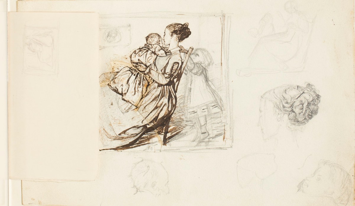 Henry Hugh Armstead RA, Sheet with drawings of a seated woman with two children