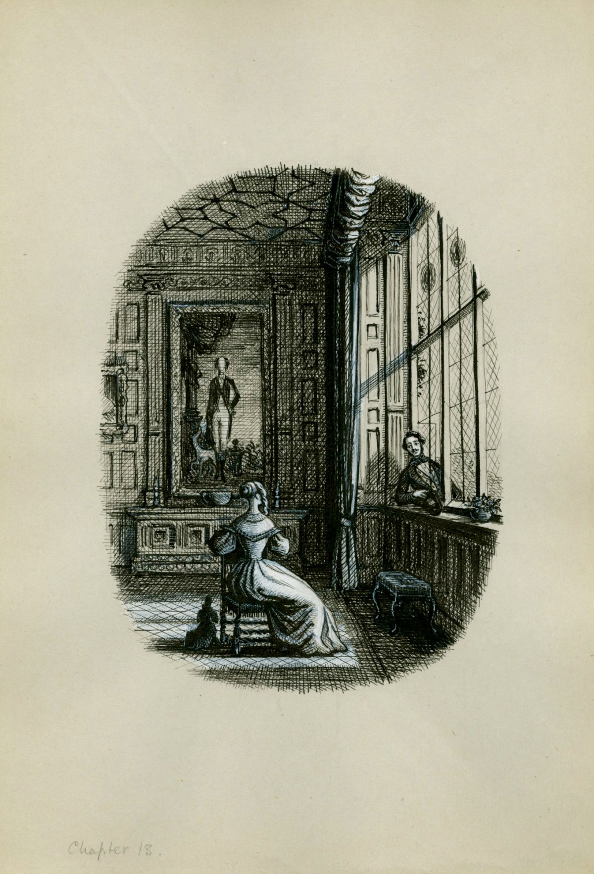 Charles W. Stewart, 'I was interrupted by Captain Oakley's voice at the window', illustration for Chapter 13 of Uncle Silas