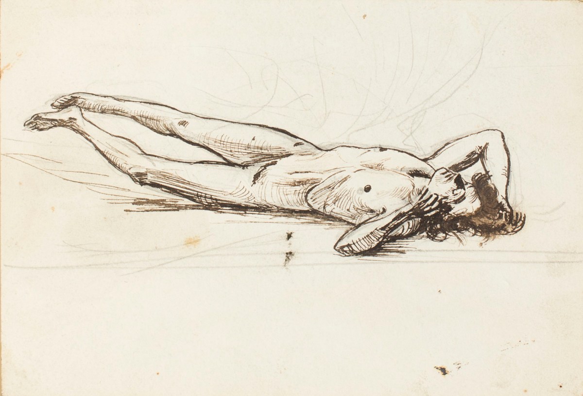 Henry Hugh Armstead RA, Male nude lying on the ground