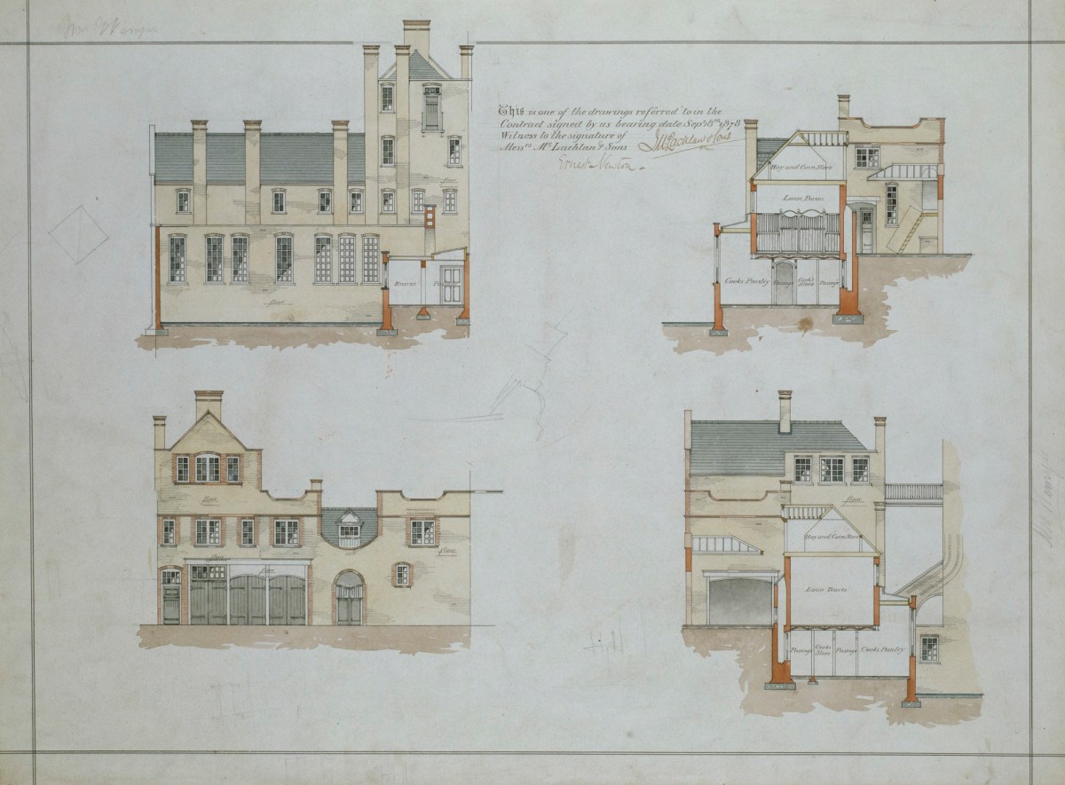 Richard Norman Shaw RA, Design for Clock House, No.8 Chelsea Embankment, London SW3: contract drawing for the third floor and entresols plans, attic plan and roof plan