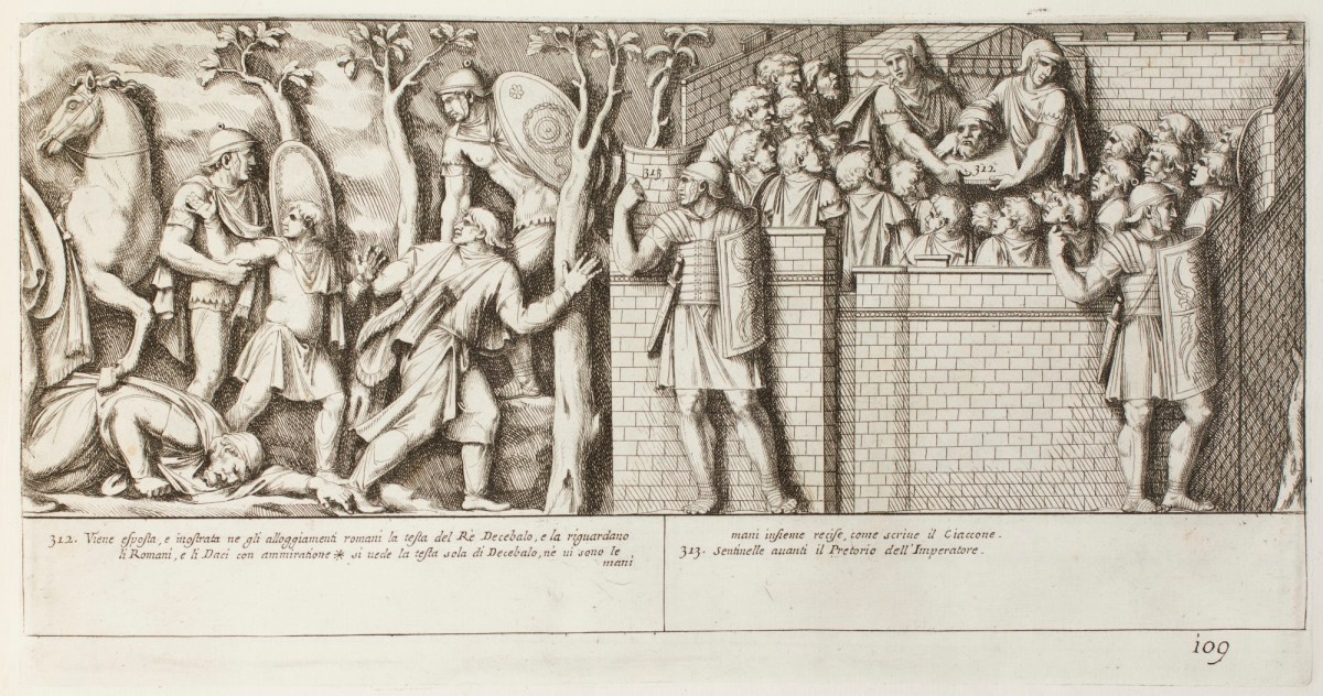 Pietro Santi Bartoli, Plate 109: Roman soldiers capturing the Dacian officials