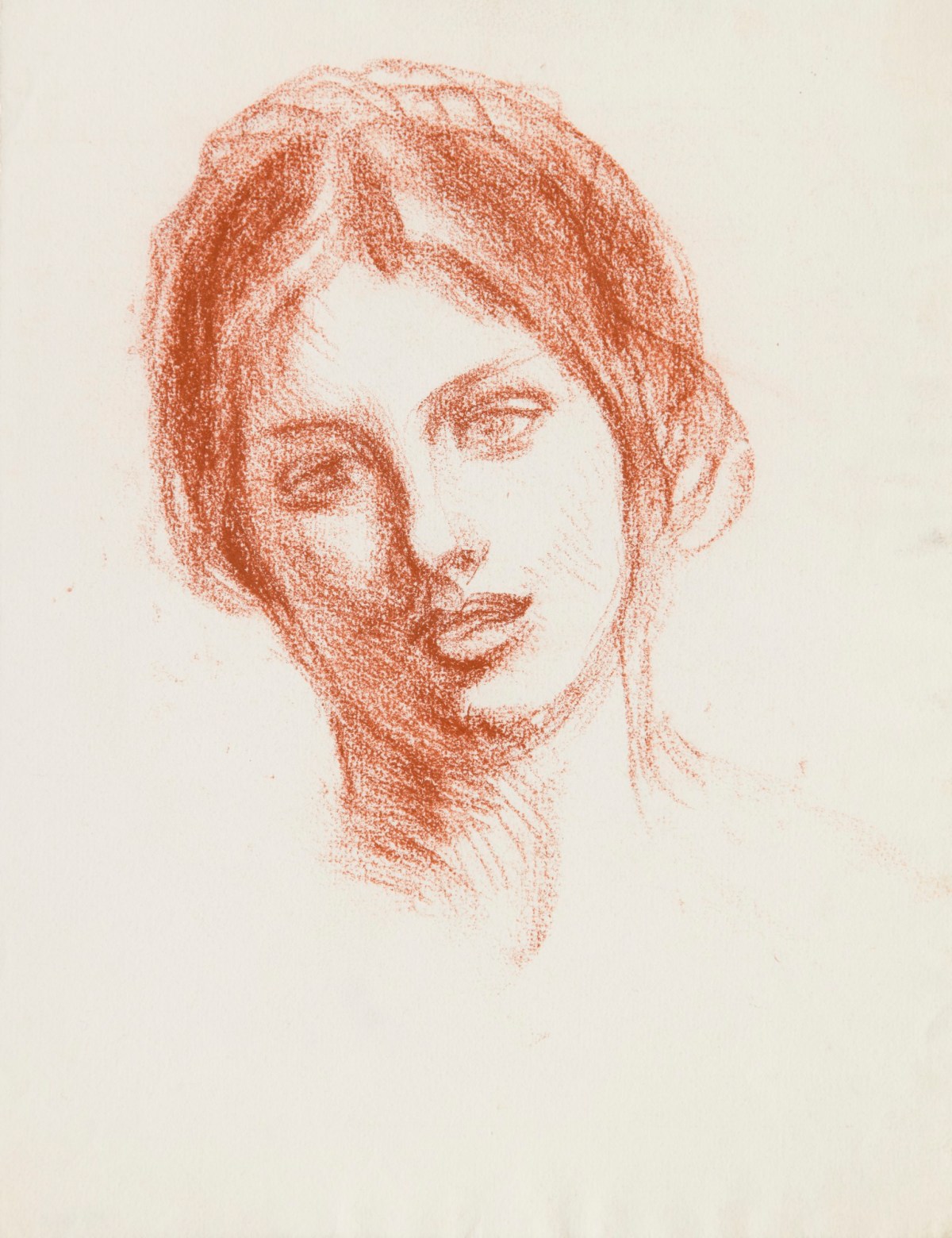 Sir George Clausen RA, Study of a female head with plaited hair, relating to 'The Maiden'