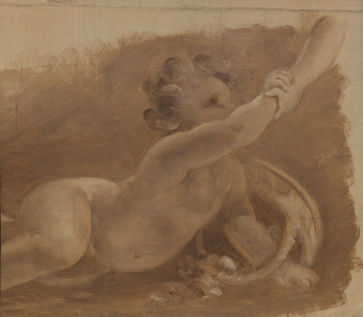 E.T. Parris, Oil sketch of a cherub with a basket of flowers