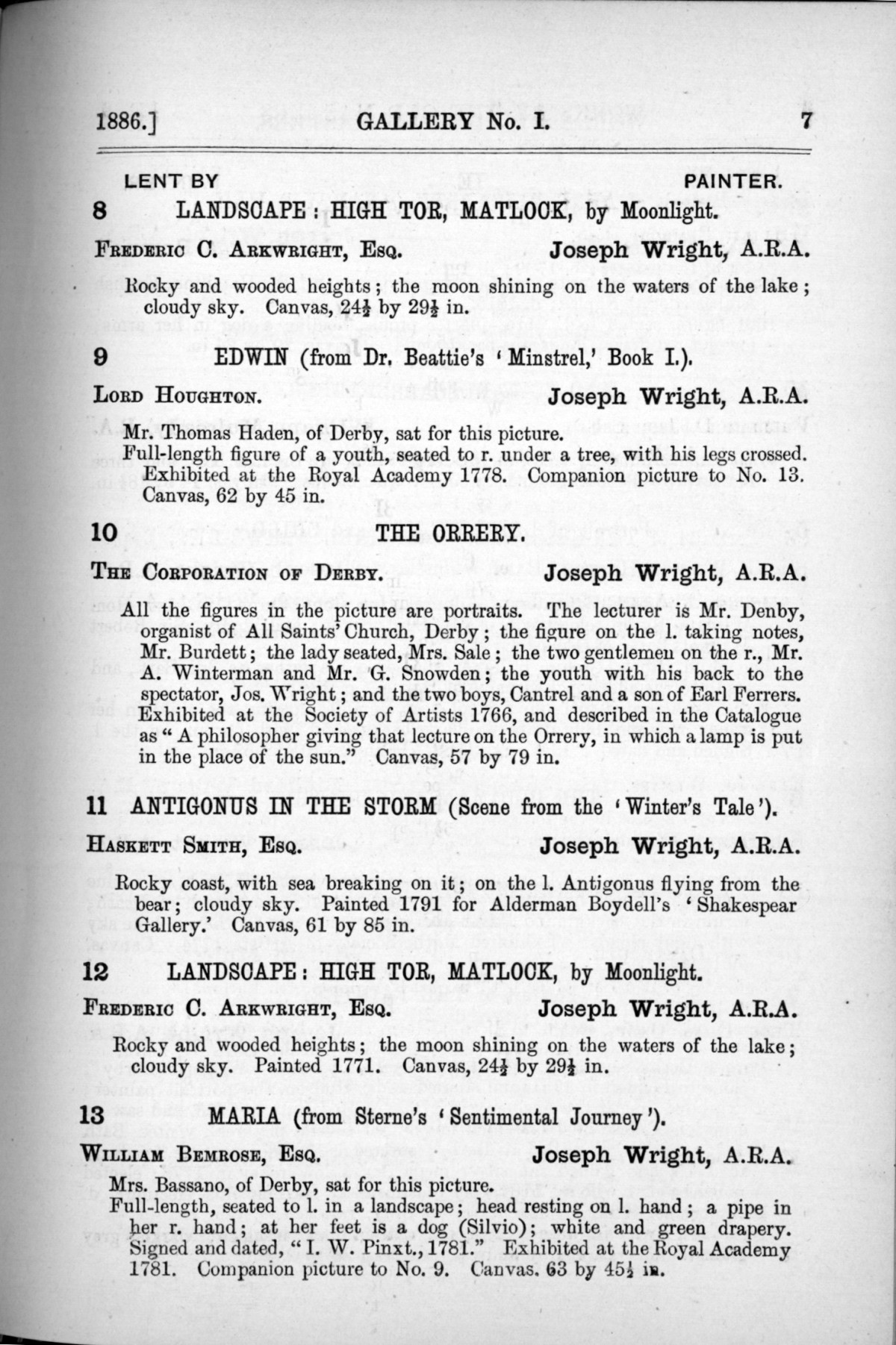 Page 7 of 1886 - Old Masters, deceased masters of the British School, Joseph Wright of Derby ARA and J.M.W. Turner RA