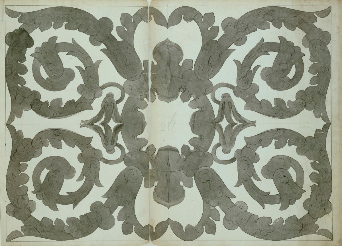 Samuel Ware, Design, as executed, for iron panel decoration of great staircase, Burlington House, Piccadilly, Westminster, London: full-size detail