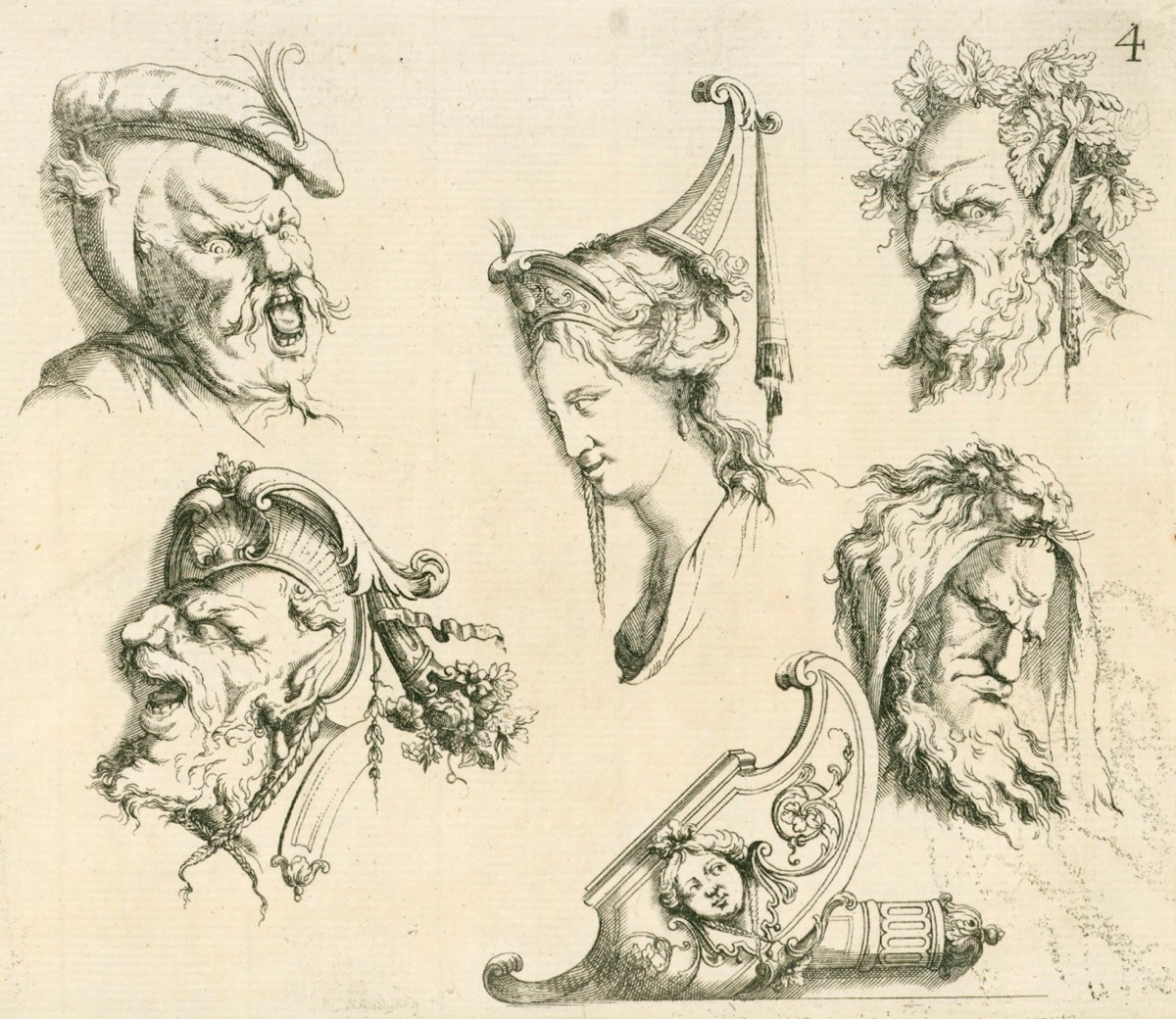Jean Bernard Toro, Five grotesque masks and ornamental armour