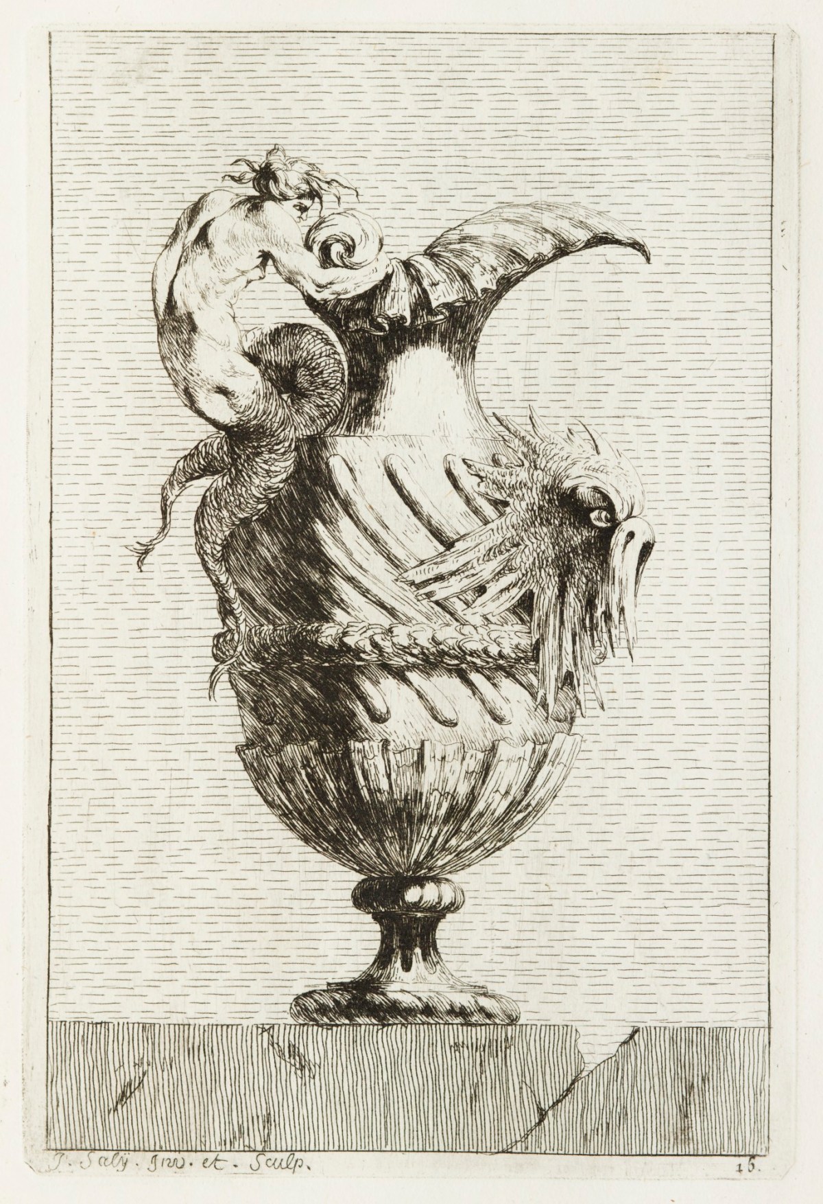 Jacques-François-Joseph Saly, Vase decorated with tritoness.