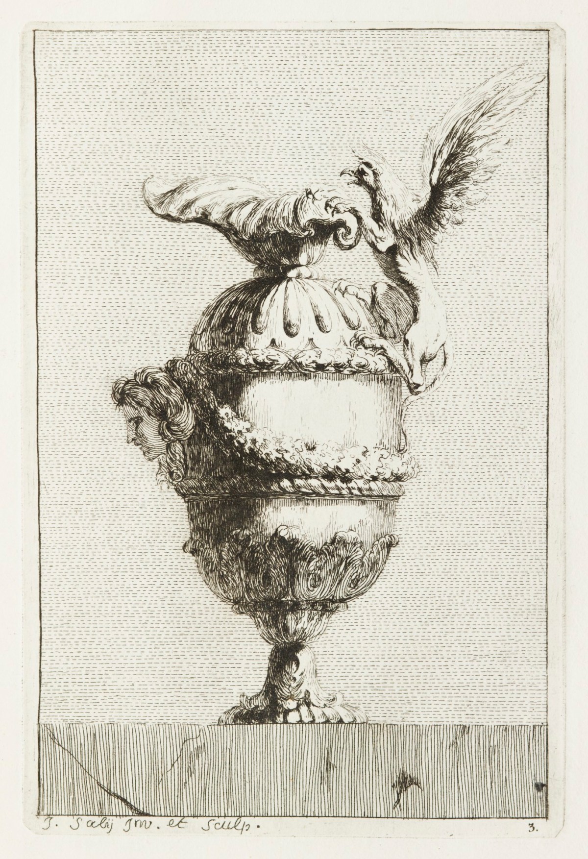Jacques-François-Joseph Saly, Vase with griffin ornament.