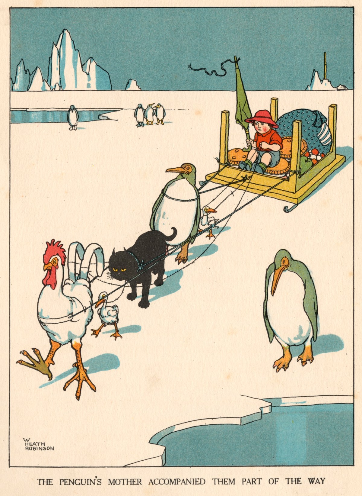 William Heath Robinson, 'The Penguin's Mother accompanied them part of the way'