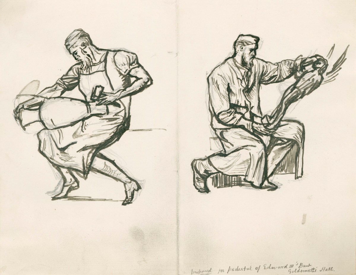 Henry Hugh Armstead RA, Two studies of craftsmen for the pedestal of a bust of Edward III