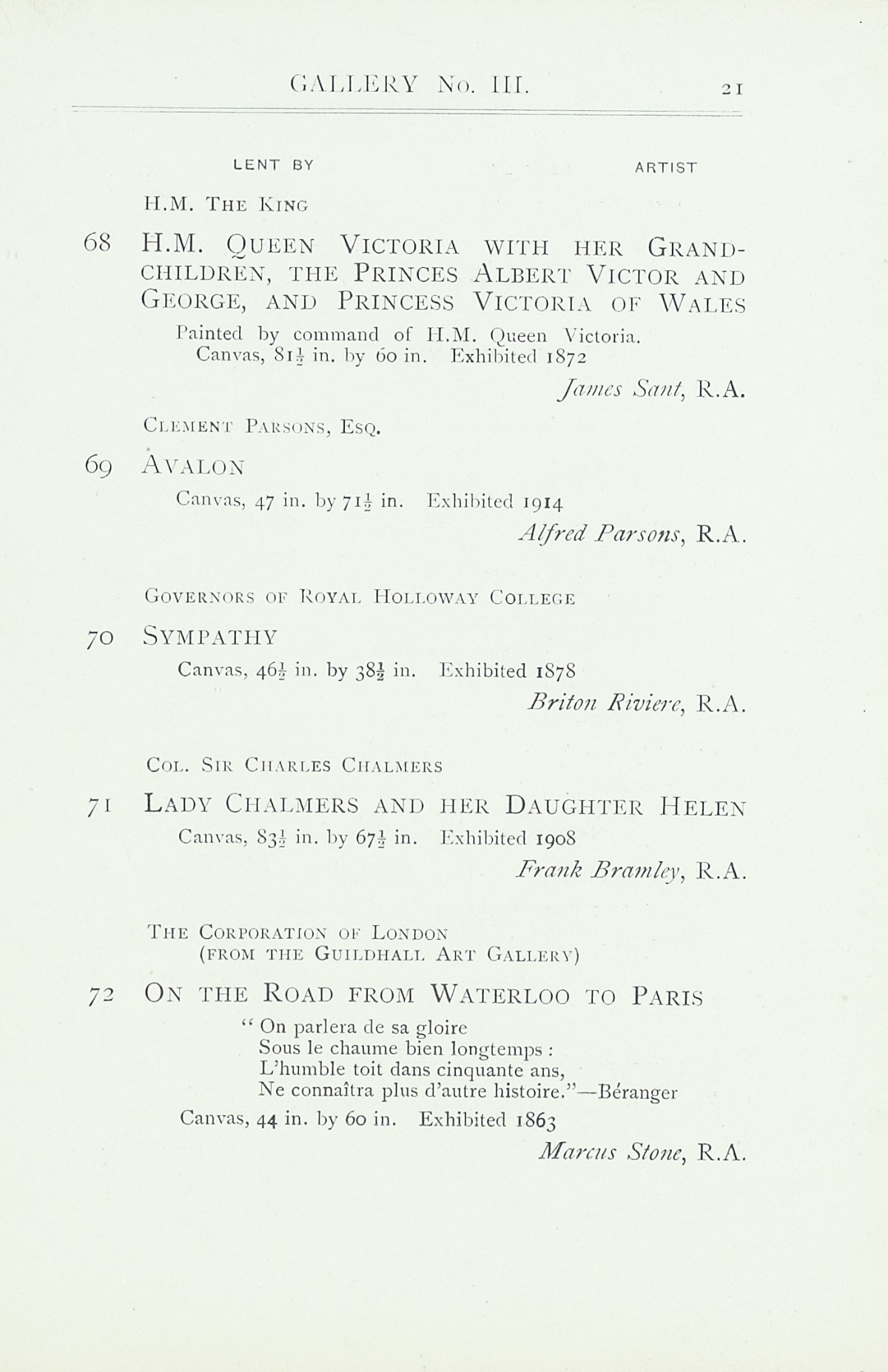 Page 23 of 1922 - Exhibition of Works by recently deceased Members of the Royal Academy