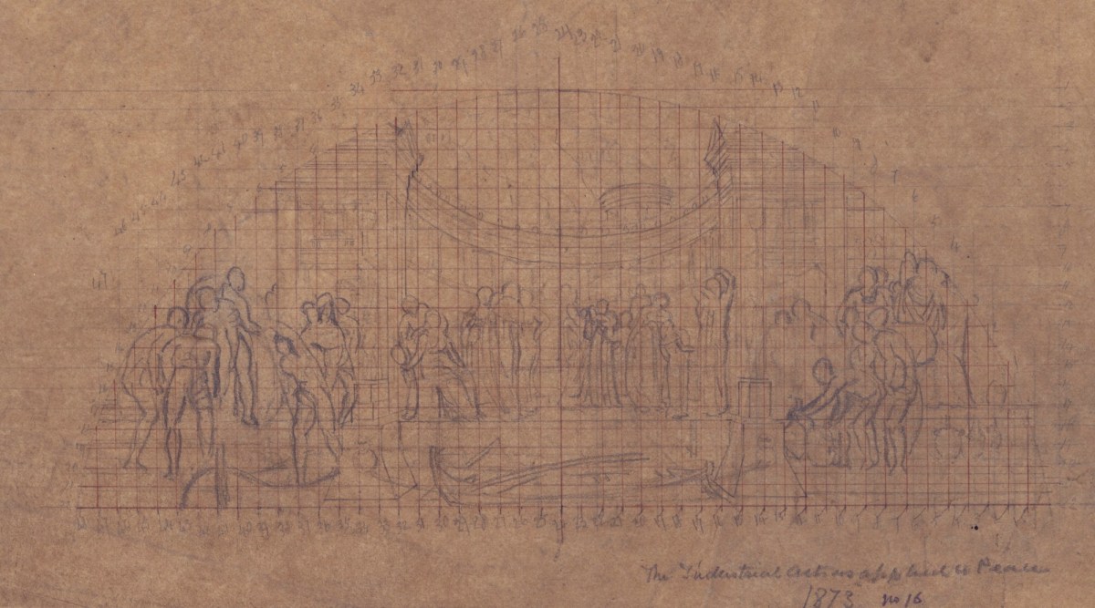 Lord Leighton PRA, Squared up tracing for the whole composition of 'The Arts of Industry as Applied to Peace'