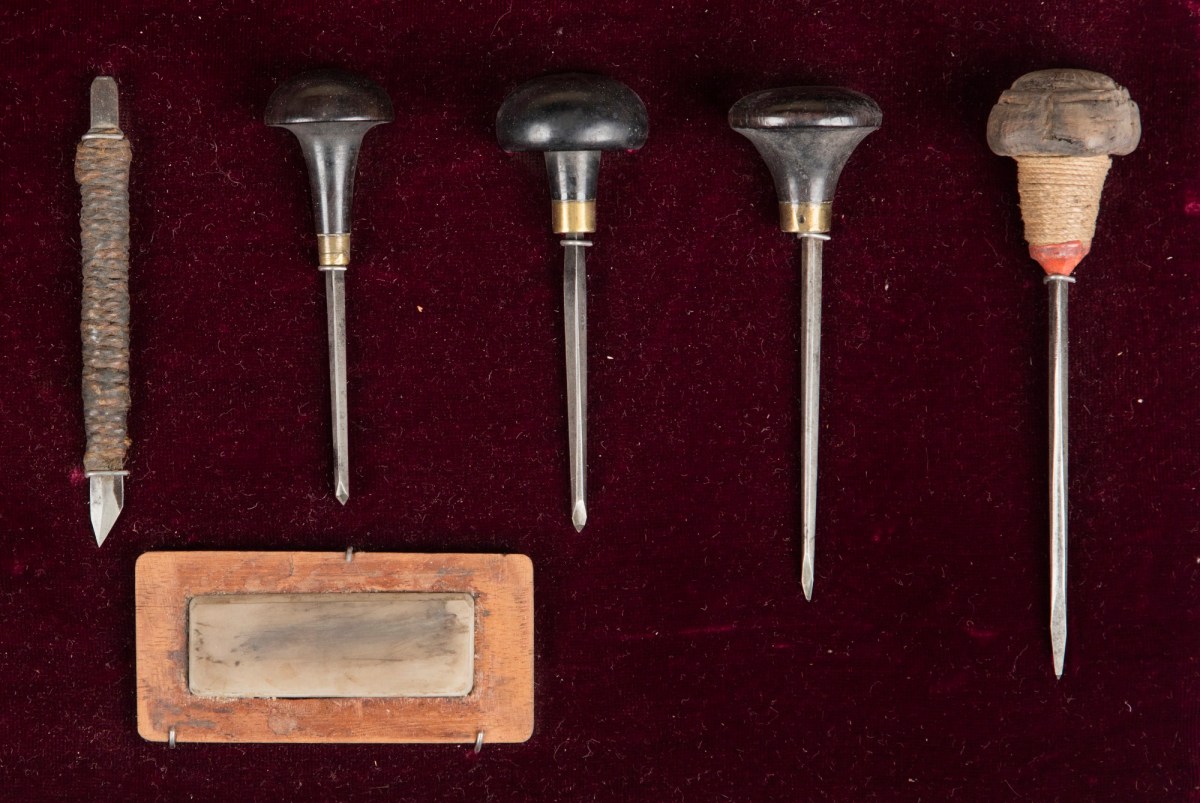 Sir Frank Short RA, Framed collection of engraving and other tools used by Sir Frank Short RA