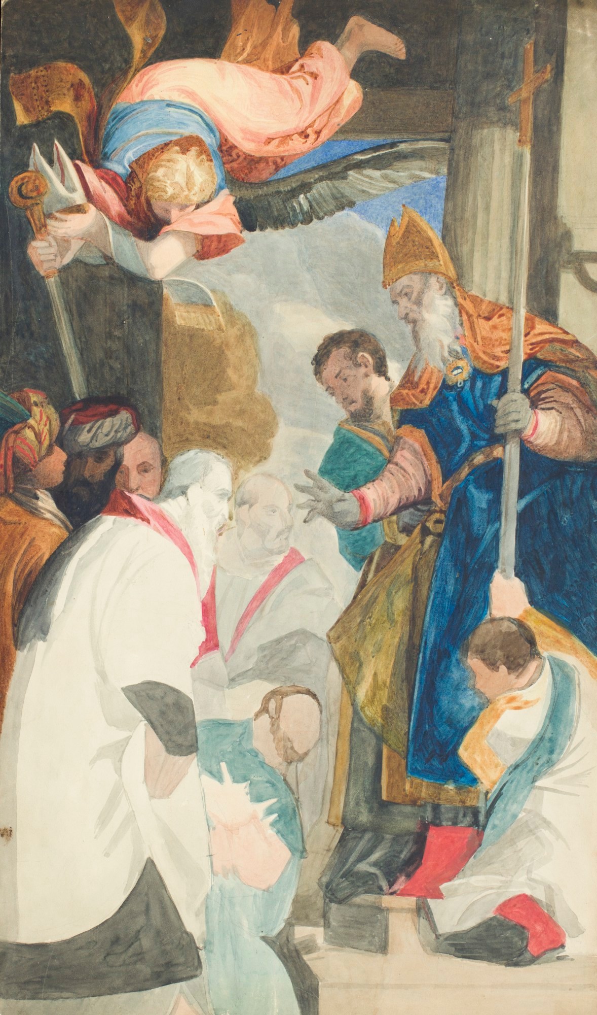 Solomon Alexander Hart RA, Watercolour study after Veronese's 'Consecration of Saint Nicholas'