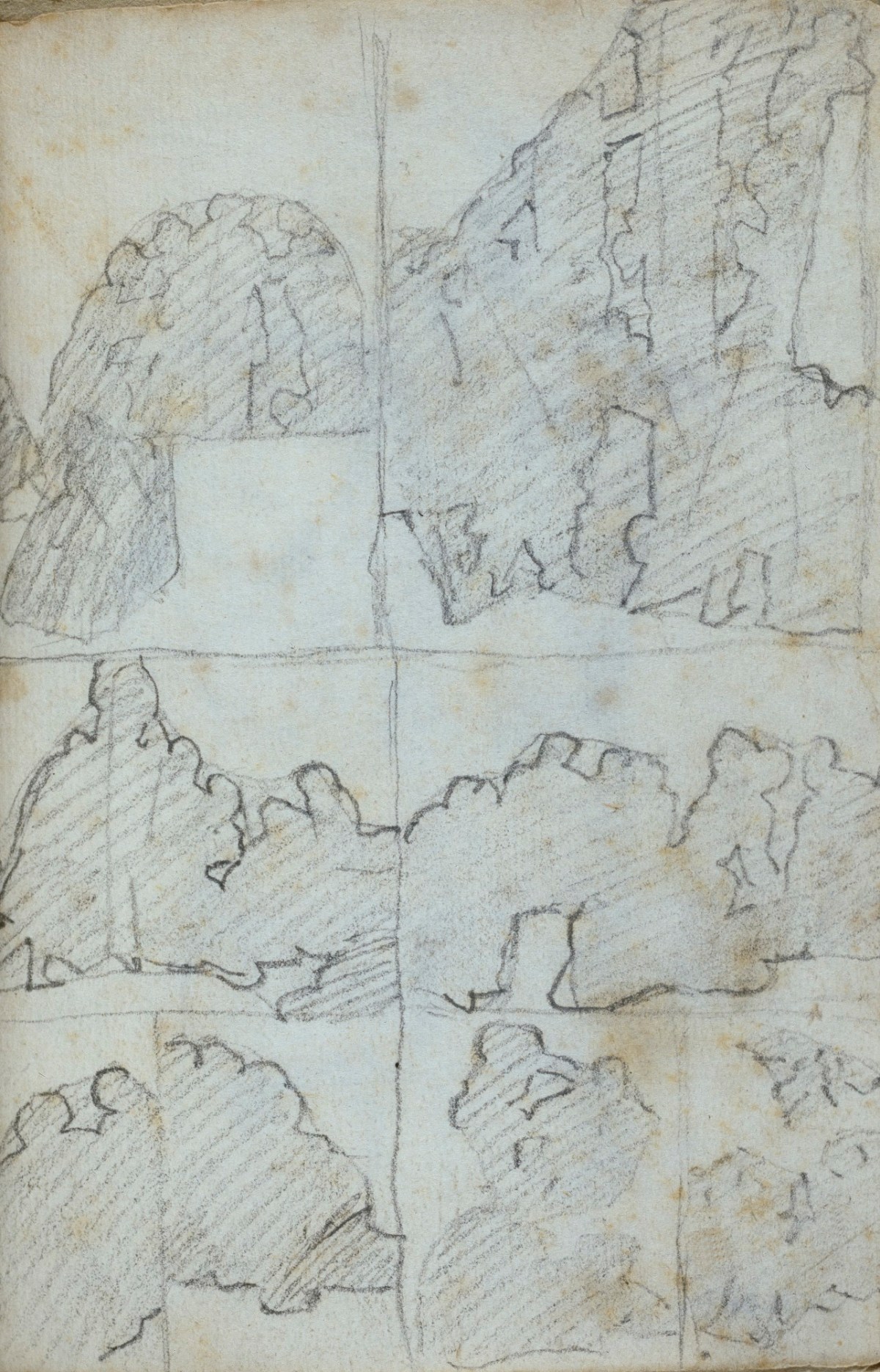 Benjamin West PRA, Leaf from a sketchbook with silhouette drawings of figure groups