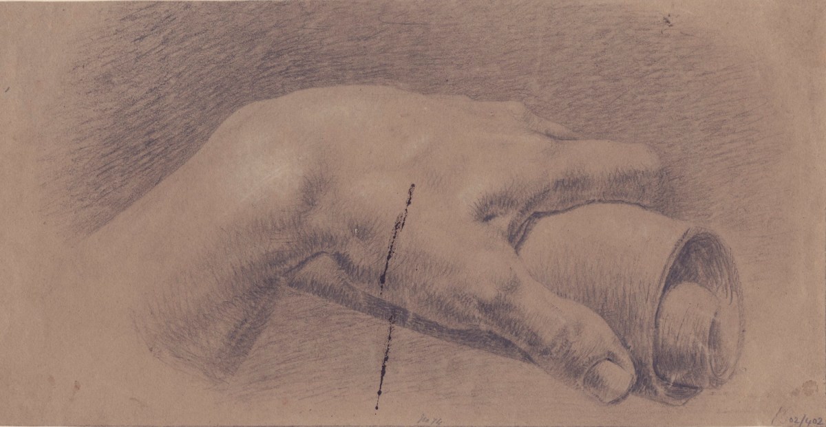 Benjamin Robert Haydon, A hand holding a scroll - probably drawn from a cast