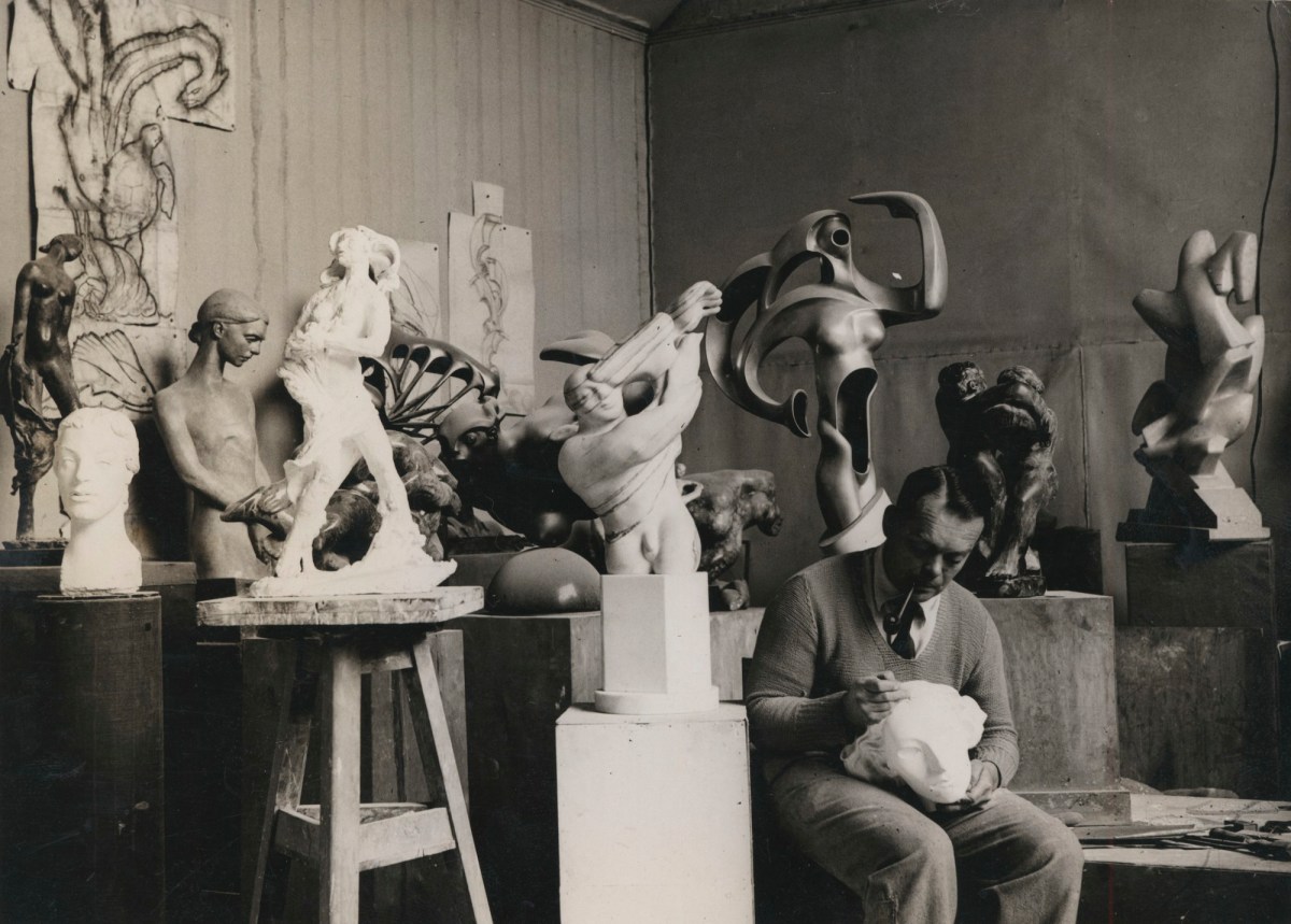 Unidentified photographer, Maurice Lambert R.A. in his studio probably Logan Place, London W.8.