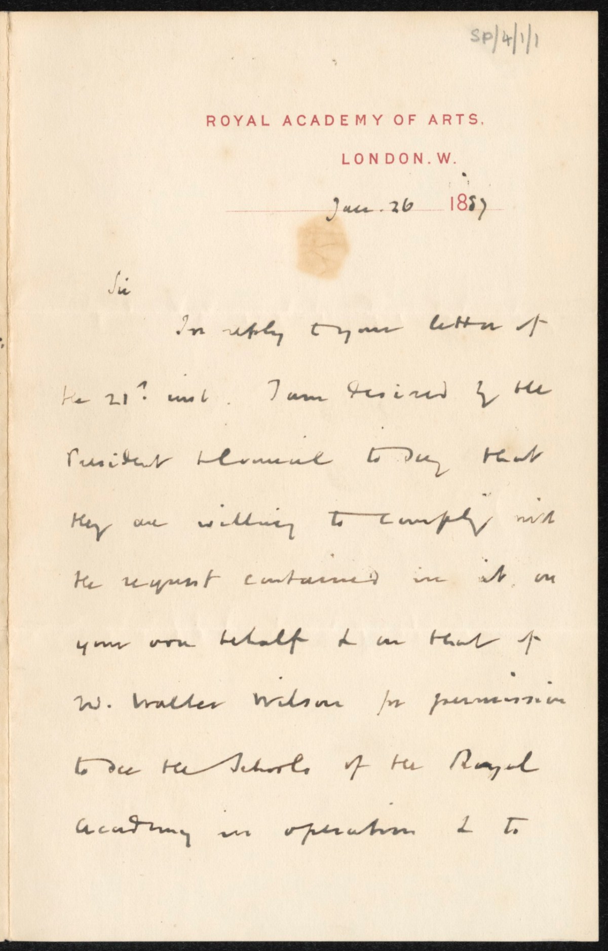 , Fred. A. Eaton, Royal Academy of Arts, London, to Spielmann