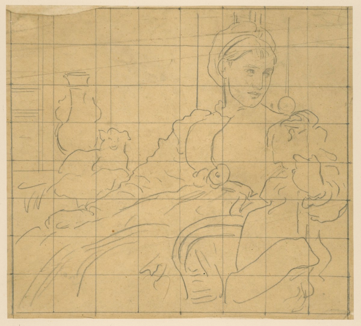 Lord Leighton PRA, Squared up tracing for a portrait of May Sartoris