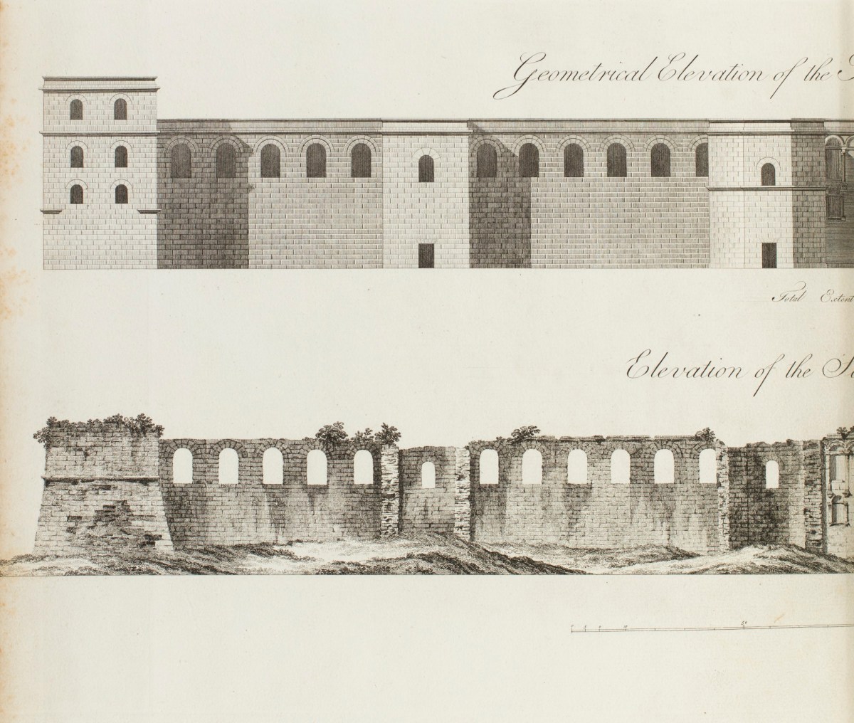 Charles-Louis Clérisseau, North Wall of the Diocletian palace in Split, as conceived and in ruins
