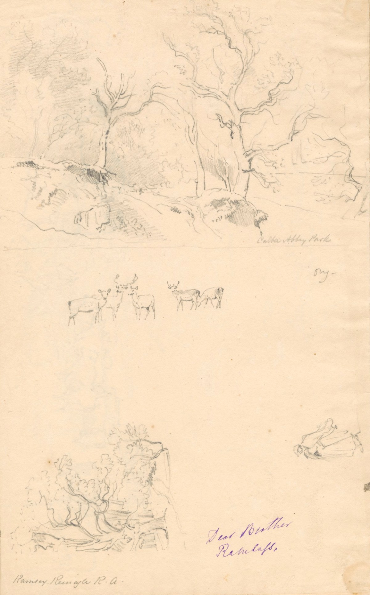R.R. Reinagle RA, Sketches of woodland, figures and deer