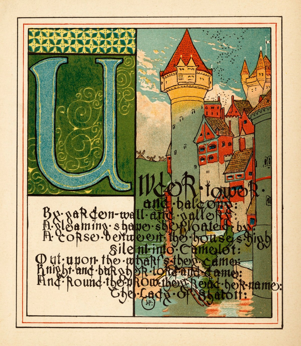 Howard Pyle, 'Under tower and balcony, / By garden-wall and gallery, / A gleaming shape she floated by, / Dead-pale between the houses high, / Silent into Camelot'