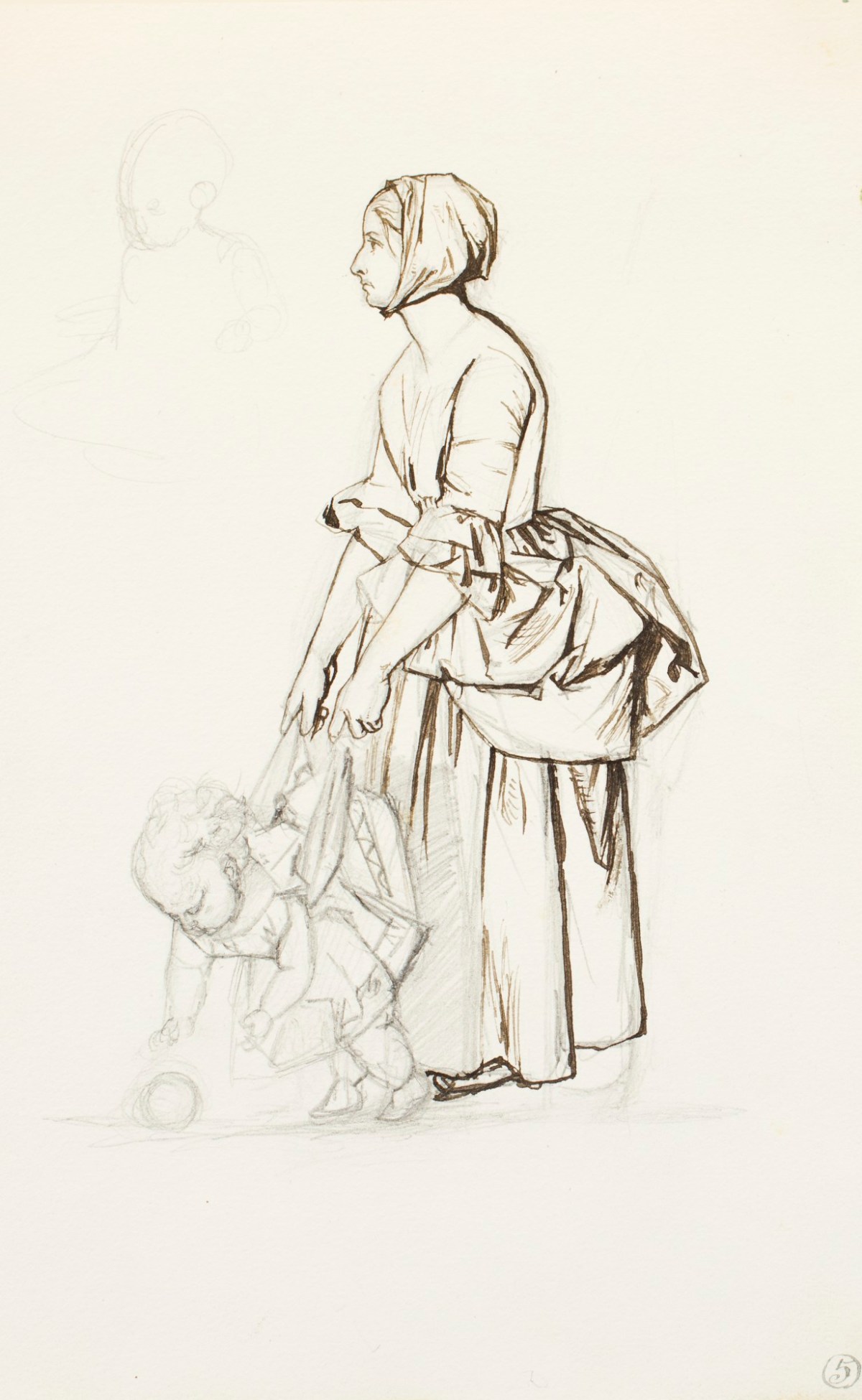 Henry Hugh Armstead RA, A standing woman with a young child, for the 'History of the Shirleys' reliefs