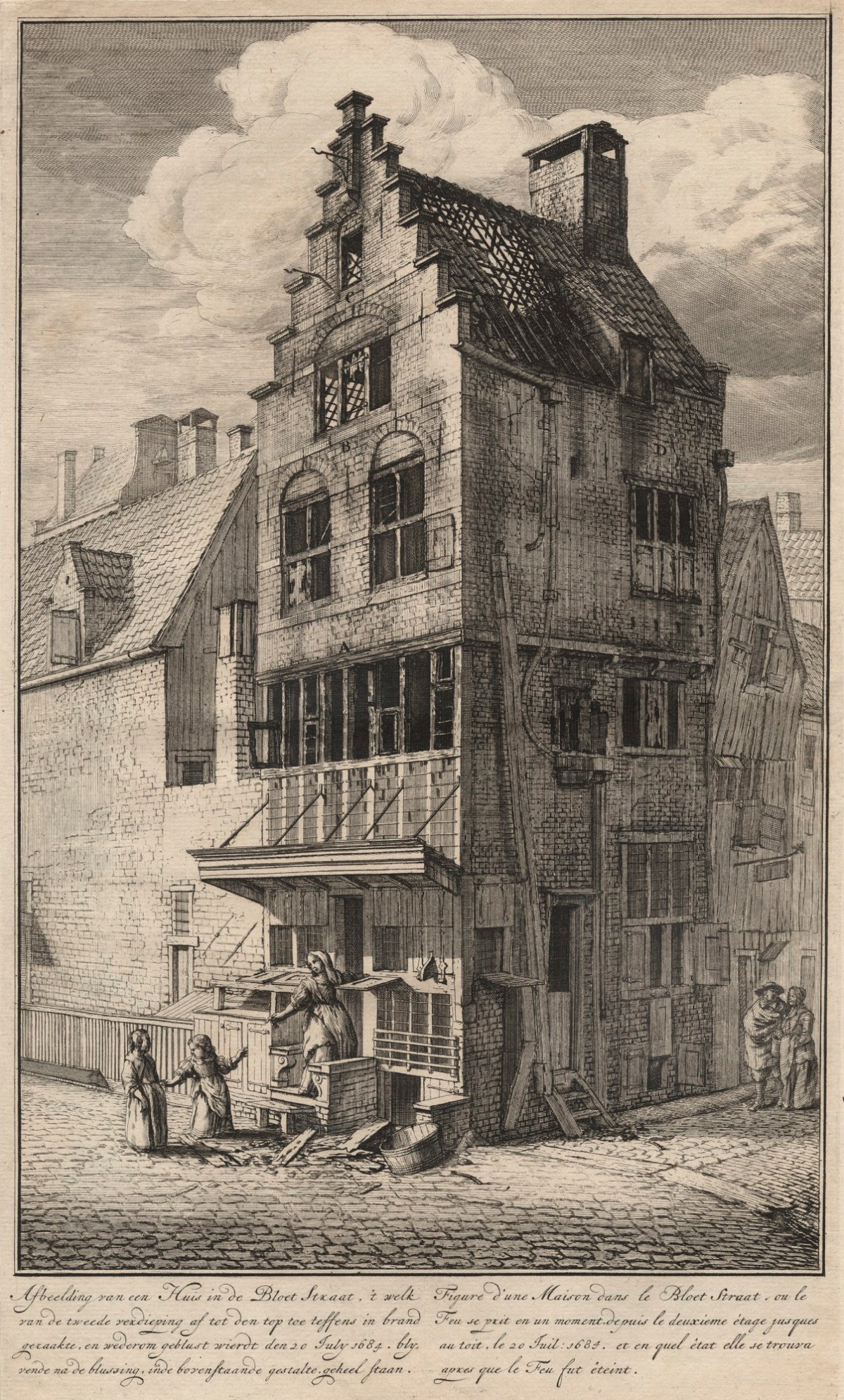 Jan van der Heyden the elder, A house damaged by fire in the Bloedstraat, Amsterdam, on 20 July 1684
