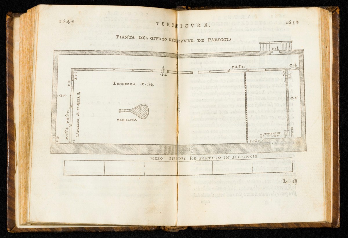 Sin firmar, Diagrama de una cancha, descrito como el del juego jugado en el Louvre, París.