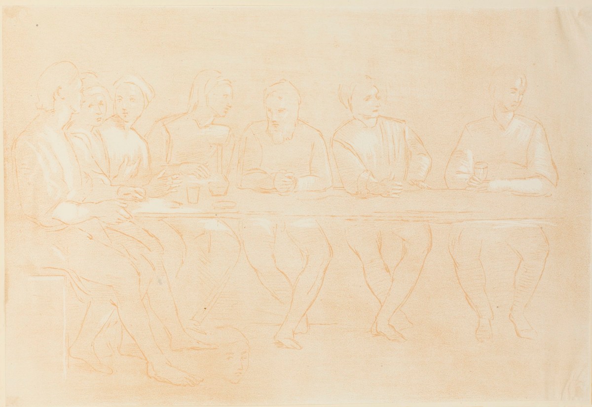 Raphael, Plate 4: 'seven persons sitting at table' attributed to Raffaello Sanzio